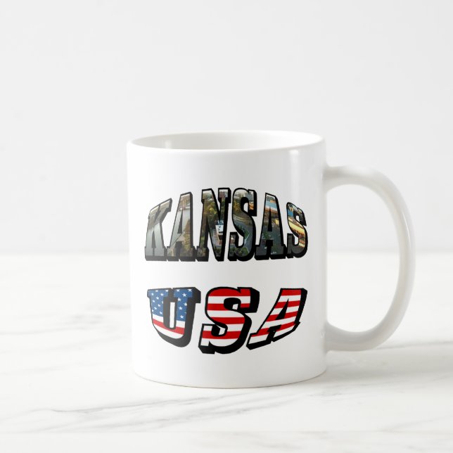 Kansas Picture and USA Flag Font Coffee Mug (Right)
