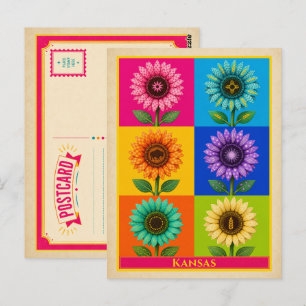 Kansas Postcard Sunflower Vintage Pop Art