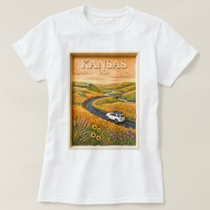 Kansas Prairie Road Trip Vintage Travel Landscape T-Shirt
