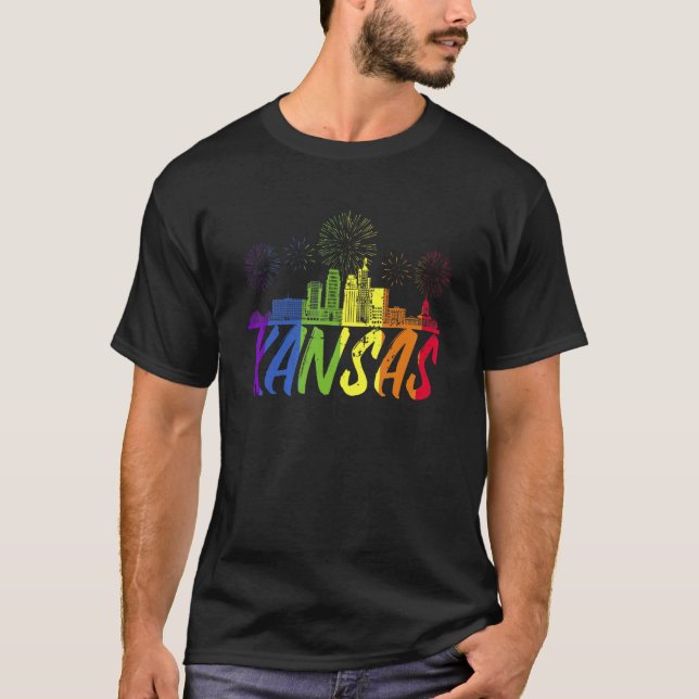 Kansas Pride Skyline  Pride Parade Kansas T-Shirt (Front)