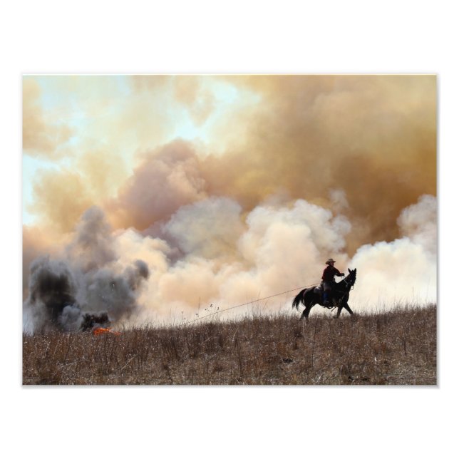 Kansas Rancher Starting a Controlled Burn Photo Print (Front)