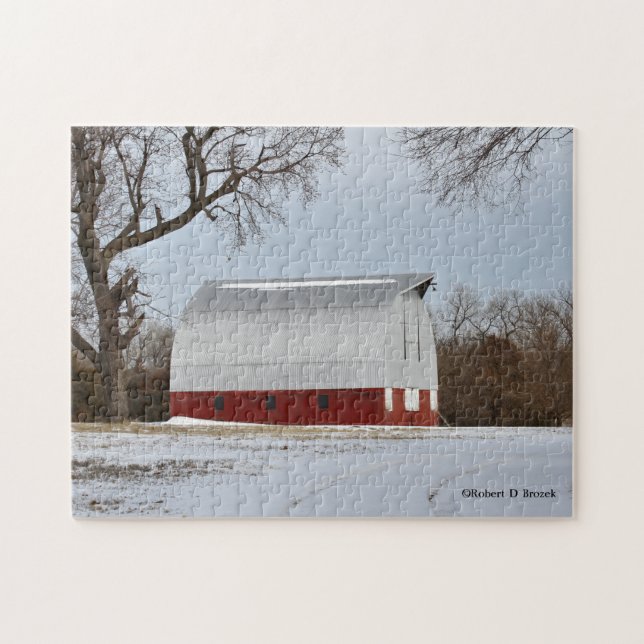 Kansas Red Barn and Snow Jigsaw Puzzle (Horizontal)