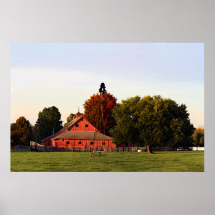 Kansas Red Barn in Autumn, 12x8 inches Poster