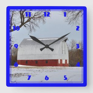 Kansas Red Barn Square Wall Clock