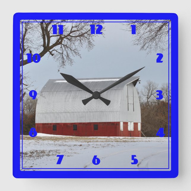Kansas Red Barn Square Wall Clock (Front)