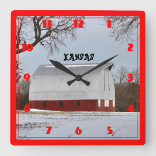 Kansas Red Barn Square Wall Clock