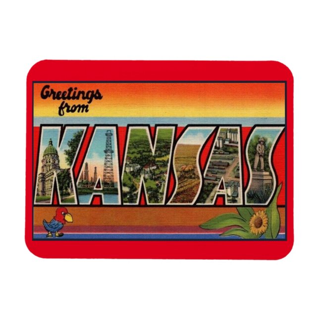 Kansas refrigerator magnet - vintage travel (Horizontal)