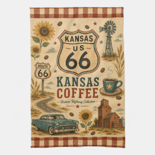 Kansas Route 66 Coffee Kitchen Americana Art Tea Towel