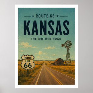 Kansas Route 66 Farm Road Vintage Travel Art Poster