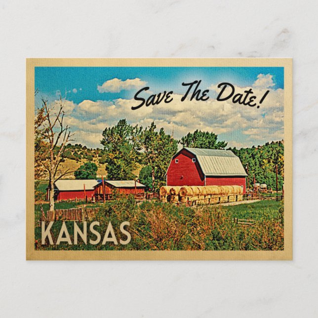 Kansas Save The Date Farm Barn Rustic Announcement Postcard (Front)