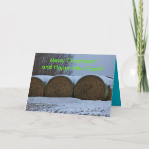 Kansas Snowy Country Hay Bales CHRISTMAS CARD