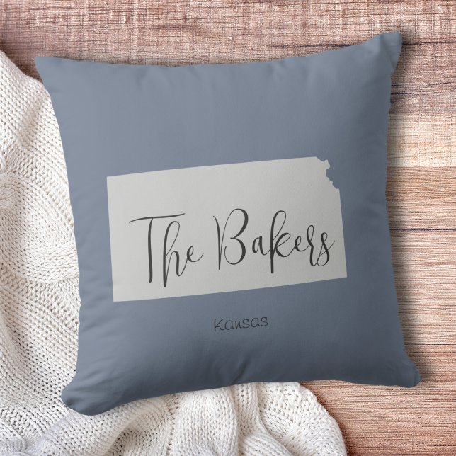 Kansas State Family Name Throw Pillow (Show pride for your state and personalize it!  "love makes this house a home in <your state>")