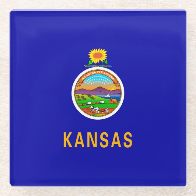 Kansas State Flag Design Decor Glass Coaster (Front)