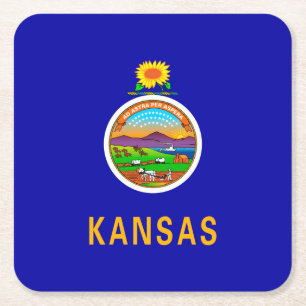 Kansas State Flag Design Square Paper Coaster