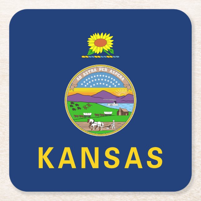 Kansas State Flag Square Paper Coaster (Front)