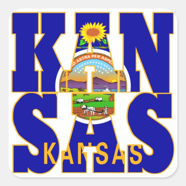 Kansas state flag text square sticker (Front)
