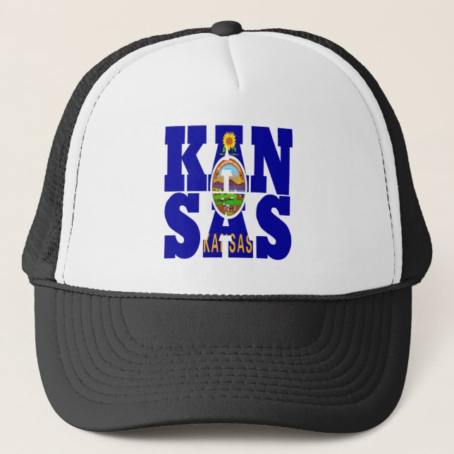 Kansas state flag text trucker hat (Front)