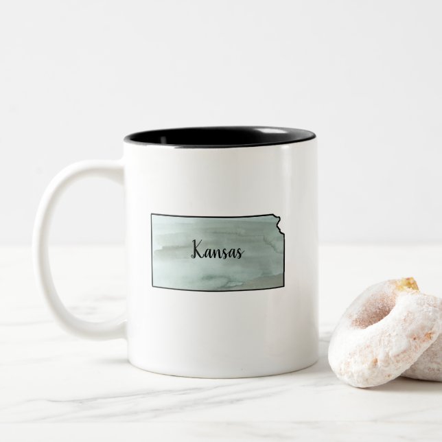 Kansas State Illustration Two-Tone Coffee Mug (With Donut)