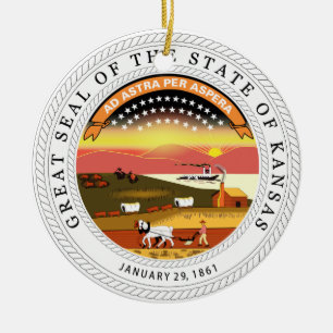 Kansas State Seal Ceramic Tree Decoration