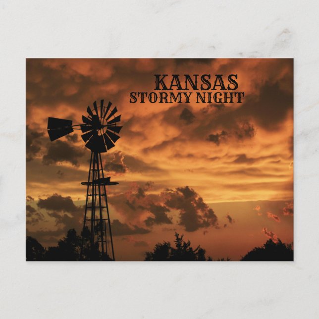 Kansas Stormy Night  Windmill POST CARD (Front)
