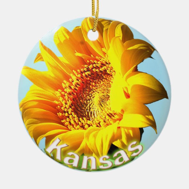 Kansas Sunflower Ceramic Tree Decoration (Front)