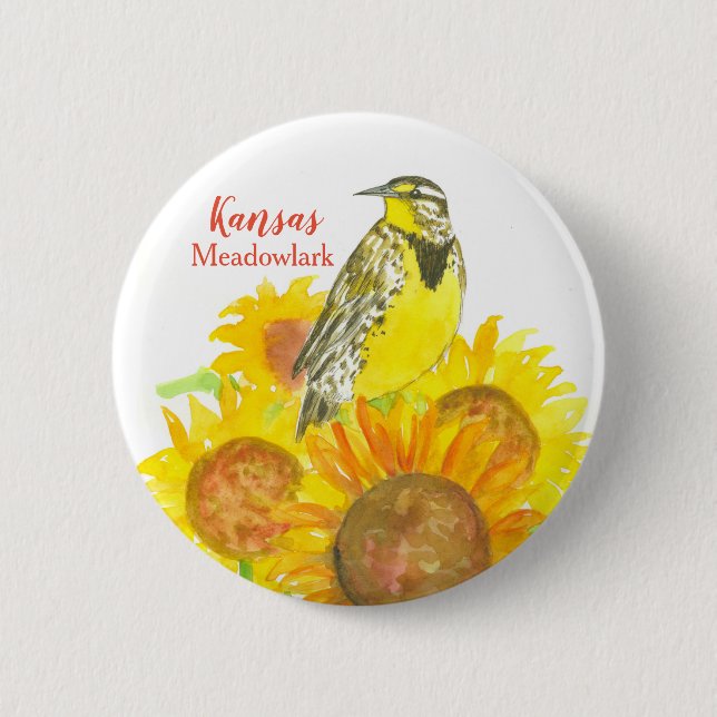 Kansas Sunflower Field Meadowlark Bird 6 Cm Round Badge (Front)
