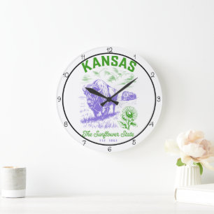 Kansas Sunflower State Bison  Large Clock