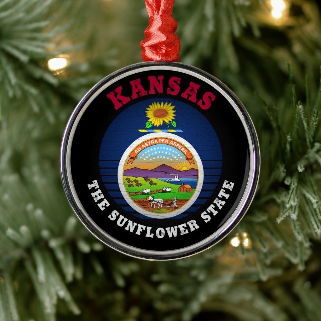 KANSAS SUNFLOWER STATE FLAG METAL TREE DECORATION (Tree)