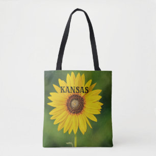 Kansas Sunflower with green background Tote Bag
