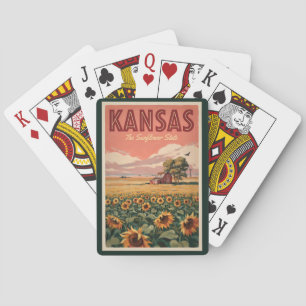 Kansas Sunflowers Illustration Travel Art Vintage Playing Cards