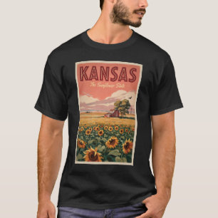 Kansas Sunflowers Illustration Travel Art Vintage T-Shirt