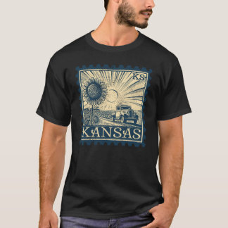 Kansas Sunflowers with Pickup Truck Vintage Stamp T-Shirt