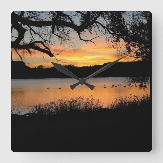 Kansas Sunset at Lake Scott State Park Square Wall Clock (Front)