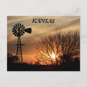 Kansas Sunset Windmill Silhouette Post Card