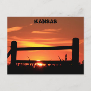 Kansas Sunset with a farm fence. Postcard