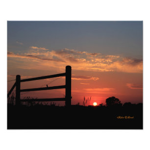 Kansas Sunset with a fence Photo Print