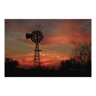 Kansas Sunset with a Windmill Photo Enlargement