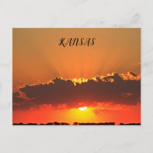 Kansas Sunset with clouds and sun rays Post Card. Postcard