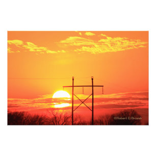 Kansas Sunset with power lines Photo Enlargement