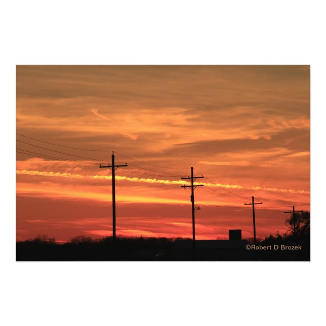 Kansas Sunset with power lines Photo Enlargement (Front)