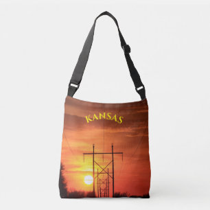 Kansas Sunset with power lines Shopping Bag