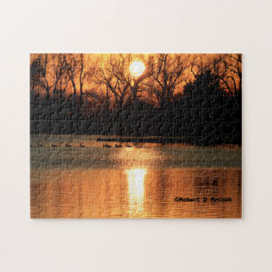 Kansas Sunset with water Reflection Jigsaw Puzzle