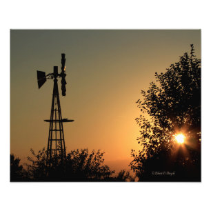Kansas Sunset with Windmill Photo Enlargement