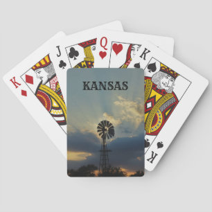 Kansas Sunset with Windmill Playing Cards