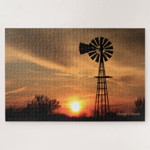 Kansas Sunset with Windmill  PUZZLE