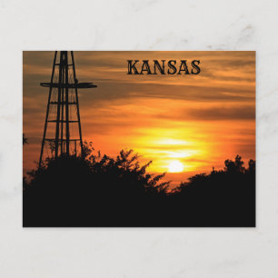 Kansas Sunset with Windmill Silhouette Post Card