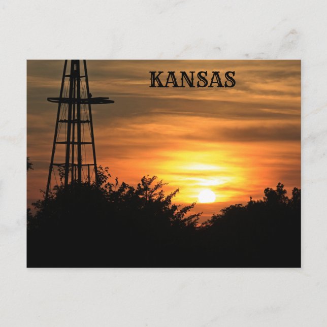 Kansas Sunset with  Windmill Silhouette  Post Card (Front)