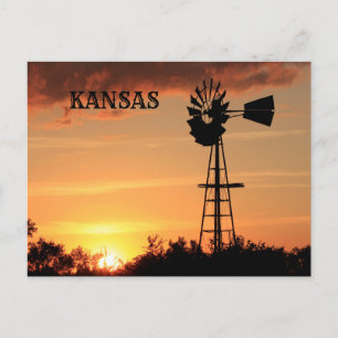 Kansas Sunset with Windmill silhouette Post Card. Postcard