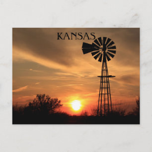 Kansas Sunset with Windmill silhouette Postcard