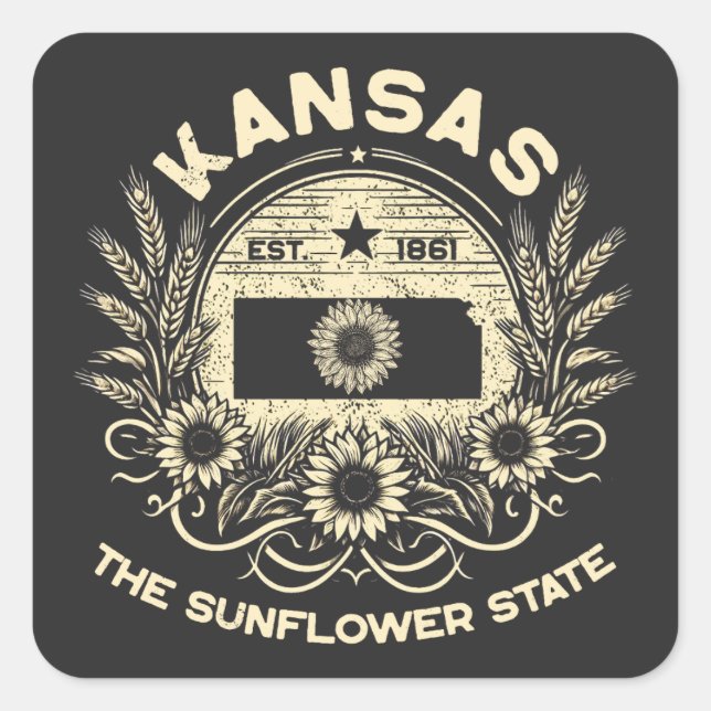 Kansas The Sunflower State Square Sticker (Front)